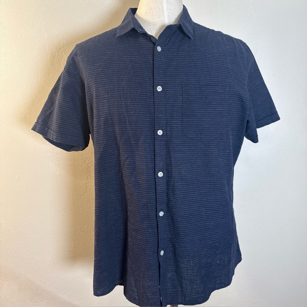 Marc Anthony XL Luxury Linen Blend Slim Fit Shirt Blue Black Button Up Stripe